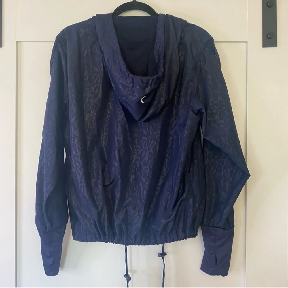 Zyia active navy leopard print full zip windbreaker jacket